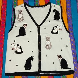80s Blair Cats Button Up Sweater Vest Vintage Kitten Kitty Cats